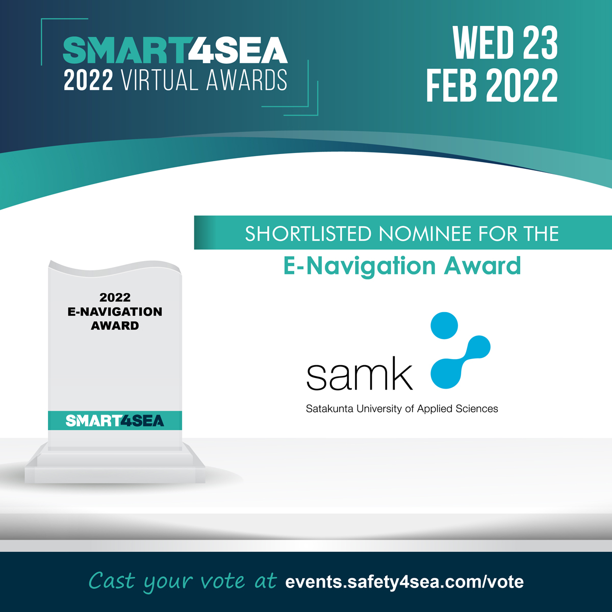 Connectivity Award SMART FOR SEA AWARD E-navigation Award.