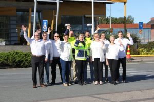 SAMK's personnel are waving in the Port of Rauma.