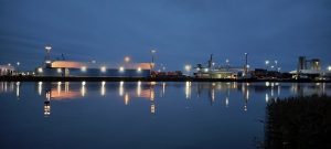 Picture of a port at dark.